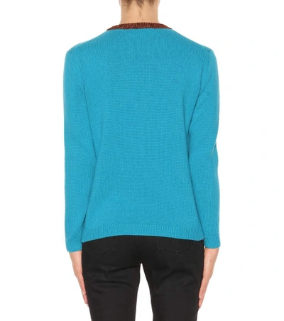 Shop Gucci Intarsia-knit Wool Sweater In Turquoise