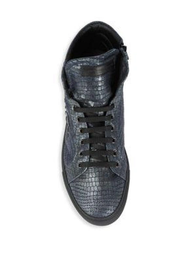 Shop John Galliano Hi-top Leather Logo Sneakers In Blue
