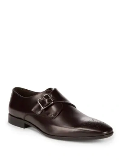 Shop Bruno Magli Leather Brogue Monk-strap Dress Shoes In Bordeaux