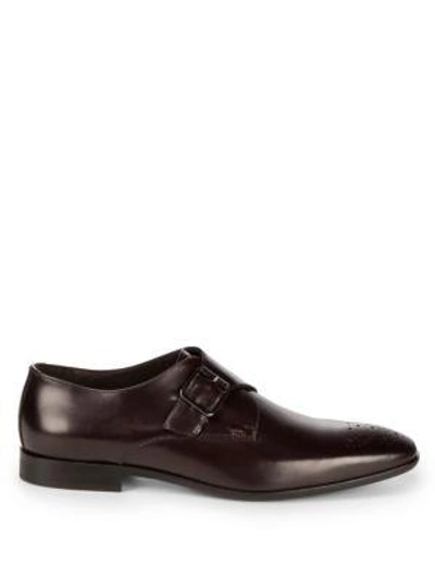 Shop Bruno Magli Leather Brogue Monk-strap Dress Shoes In Bordeaux