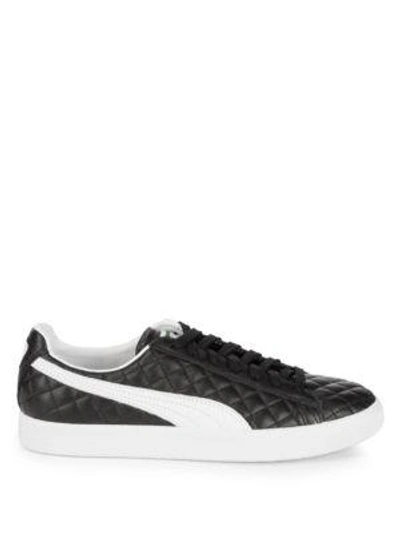 Shop Puma Clyde Dressed Leather Sneakers In Black