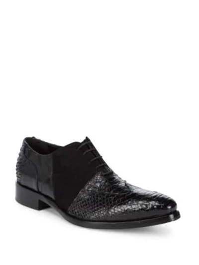 Shop Jo Ghost Lace-up Embossed Leather Oxfords In Black