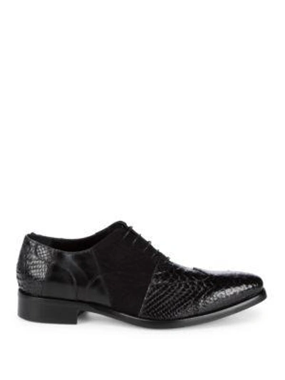 Shop Jo Ghost Lace-up Embossed Leather Oxfords In Black