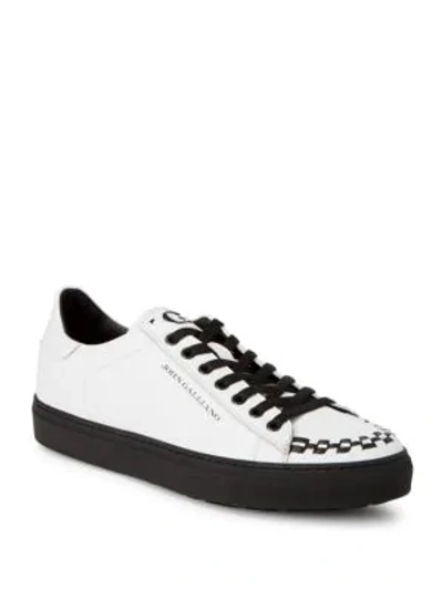 Shop John Galliano Braided Leather Sneakers In White