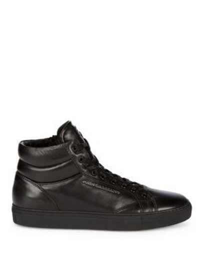 Shop John Galliano High Top Leather Sneakers In Black