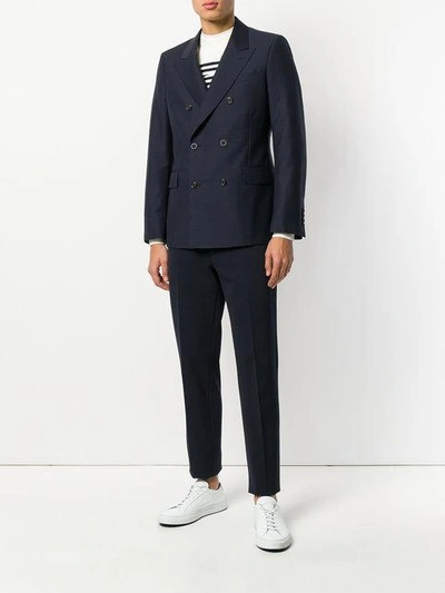 Shop Alexander Mcqueen Double Breasted Blazer In Blue