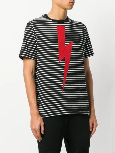 Shop Neil Barrett Lightning Print Striped T-shirt - Black