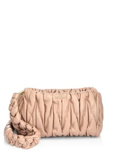 Shop Miu Miu Smocked Leather Shoulder Bag In Cammeo