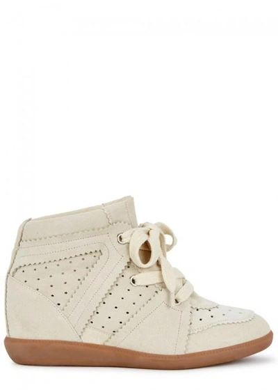 Shop Isabel Marant Bobby 90 Ecru Suede Wedge Sneakers In White
