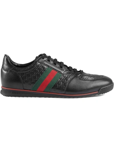 Shop Gucci Leather Sneakers With Web In Black