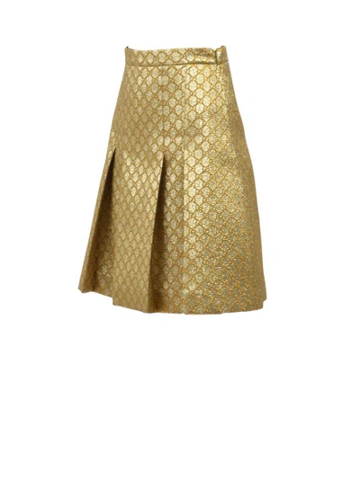 Shop Gucci Midi Gg Lurex Skirt In Gold