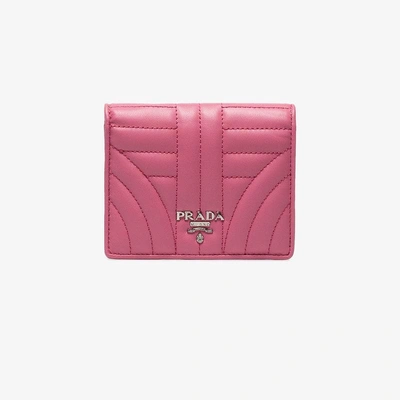 Shop Prada Leather French Wallet In Pink&purple