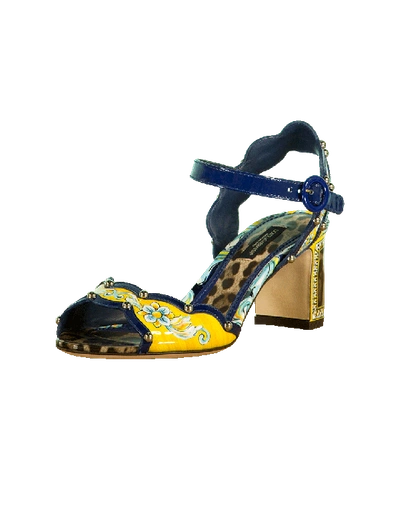 Shop Dolce & Gabbana Maiolica Print Patent Sandal