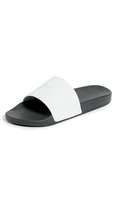 Shop Ferragamo Groove 2 Slide Sandals In White
