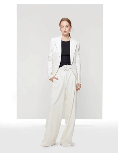 Shop Oscar De La Renta Belted Wide Leg Pant In Ivory