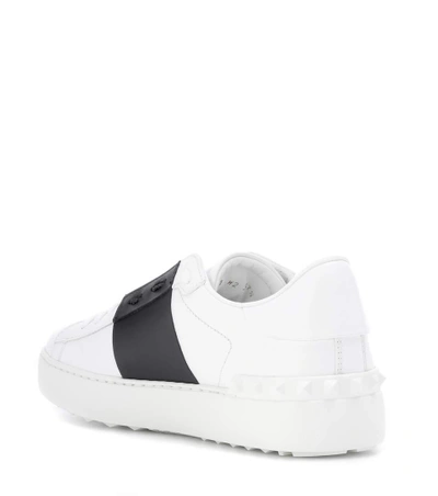 Shop Valentino Open Leather Sneakers In White