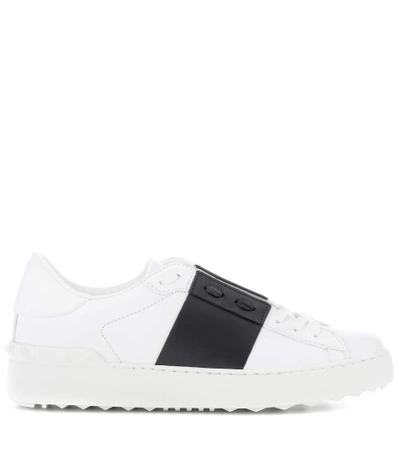 Shop Valentino Open Leather Sneakers In White