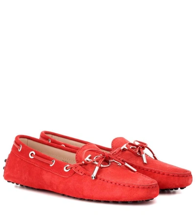 Shop Tod's Gommino Suede Loafers In Red