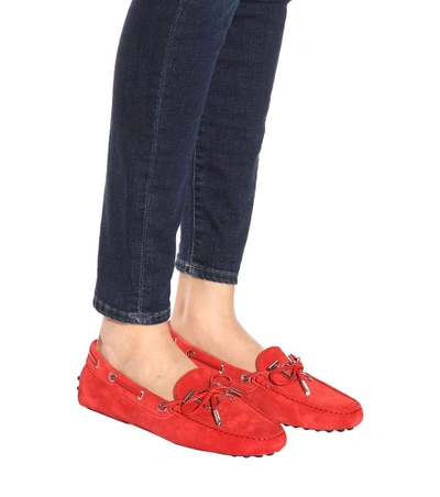 Shop Tod's Gommino Suede Loafers In Red