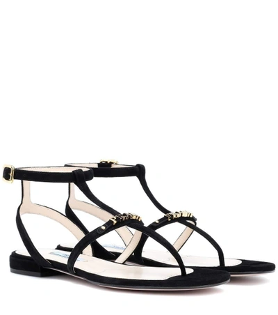 Shop Prada Suede Sandals In Black