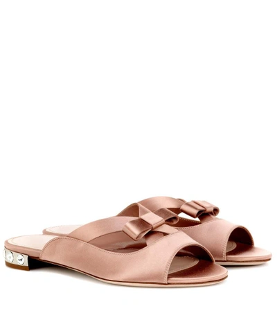 Shop Miu Miu Embellished Satin Sandals In Pink