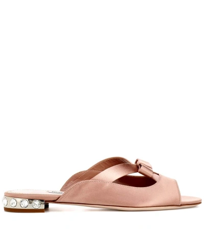 Shop Miu Miu Embellished Satin Sandals In Pink