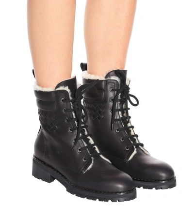 Shop Bottega Veneta Shearling-lined Leather Ankle Boots In Black