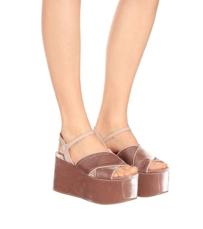 Shop Miu Miu Velvet Platform Sandals In Pink