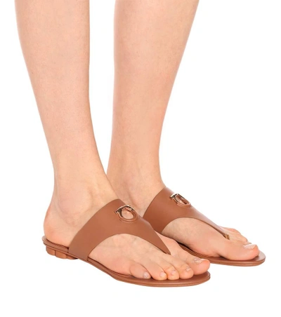 Shop Ferragamo Nfola Leather Sandals In Brown