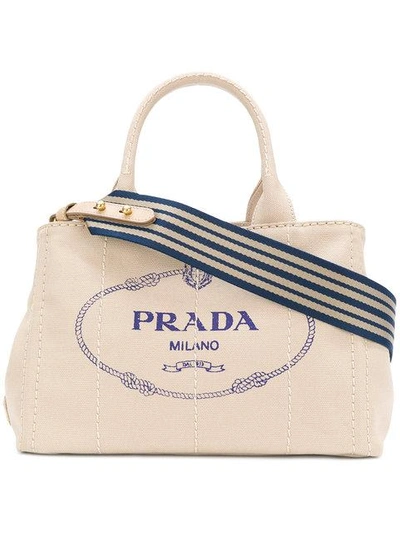 Shop Prada Structured Tote Bag - Neutrals