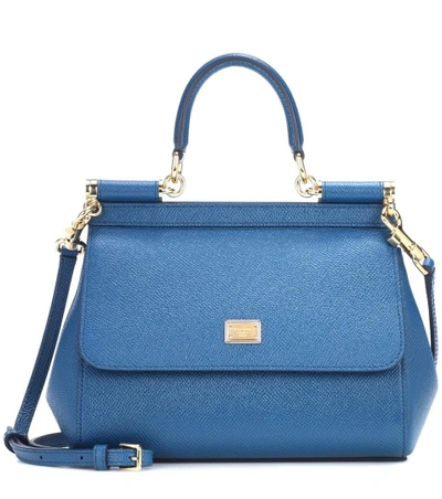 Shop Dolce & Gabbana Sicily Small Leather Shoulder Bag In Blue