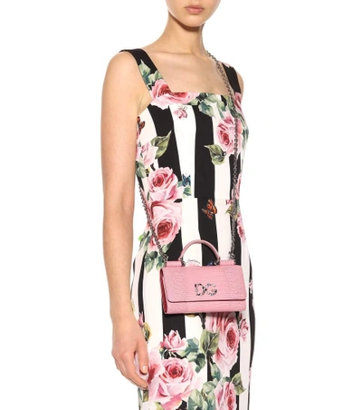 Shop Dolce & Gabbana Sicily Von Bag Leather Smartphone Shoulder Bag In Pink