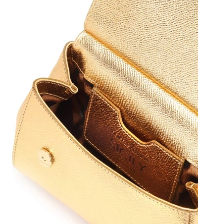 Shop Dolce & Gabbana Sicily Mini Leather Shoulder Bag In Gold