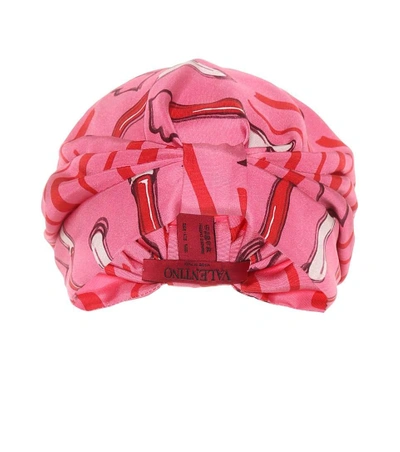 Shop Valentino Printed Silk-satin Turban In Pink