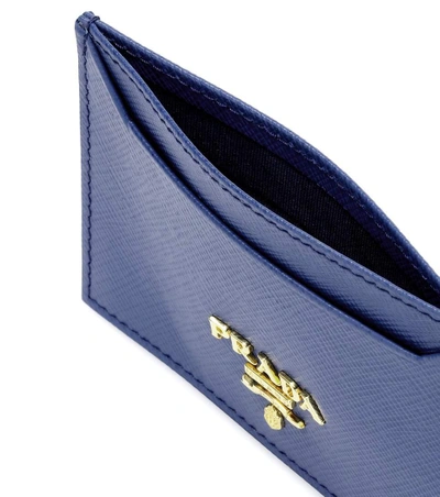 Shop Prada Leather Card Holder In Blue