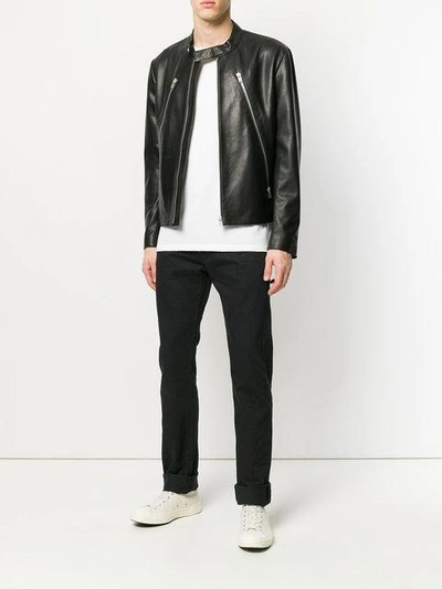 Shop Maison Margiela Zip Detail Leather Jacket In Black