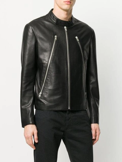 Shop Maison Margiela Zip Detail Leather Jacket In Black