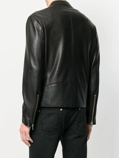 Shop Maison Margiela Zip Detail Leather Jacket In Black