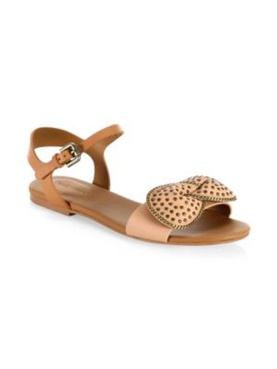 Shop See By Chloé Clara Bow Leather Flat Sandals In Tan