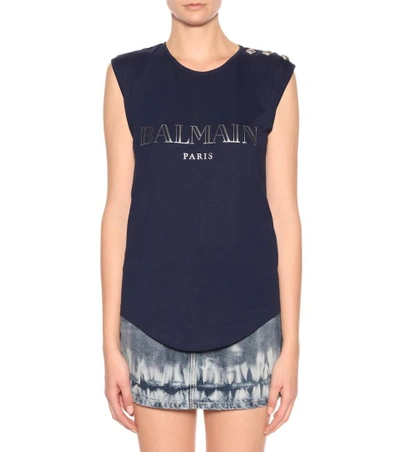 Shop Balmain Printed Cotton Top