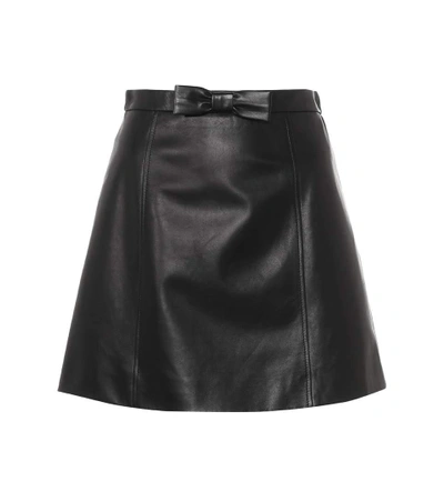 Shop Miu Miu Leather Miniskirt In Black