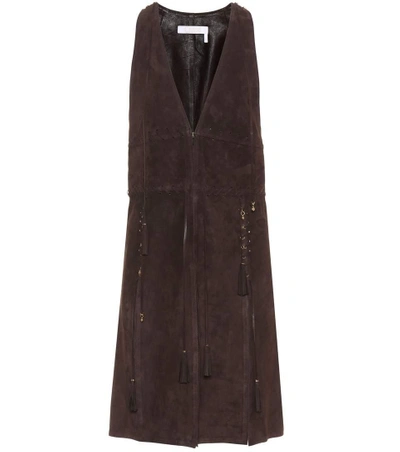 Shop Chloé Embellished Suede Vest In Brown