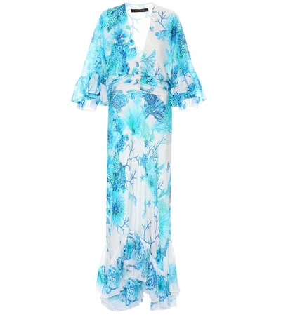 Shop Roberto Cavalli Printed Silk Dress In Blue