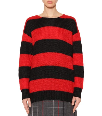 Mohair-blend Striped Sweater In Black