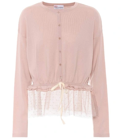 Shop Red Valentino Tulle-trimmed Wool Cardigan In Pink