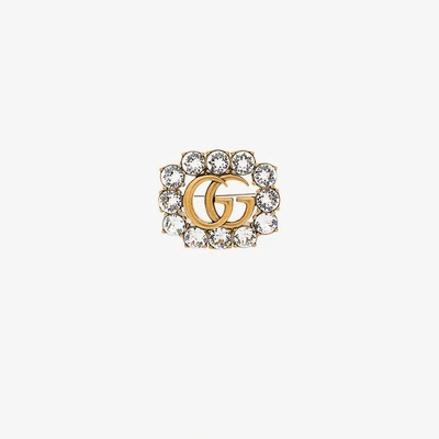 Shop Gucci Gg Marmont Crystal Brooch In Metallic