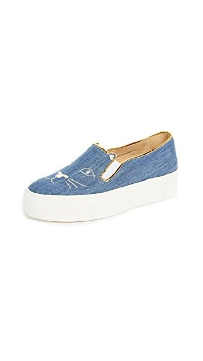Shop Charlotte Olympia Cool Cats Sneakers In Light Denim