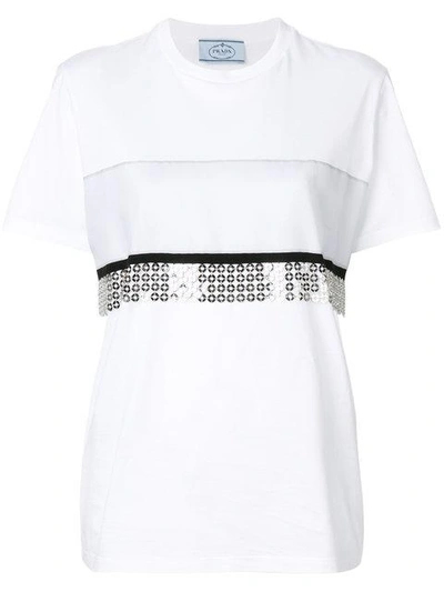 Shop Prada Chainmail Trim T-shirt - White