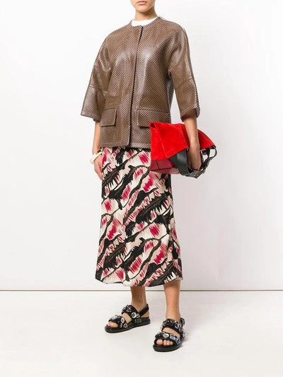 Shop Marni Perforated Leather Jacket In Brown