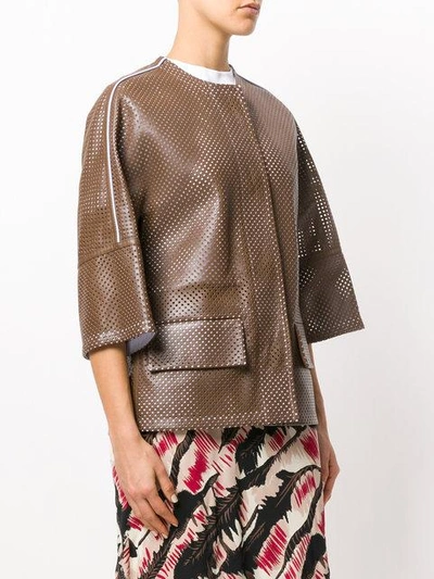 Shop Marni Perforated Leather Jacket In Brown